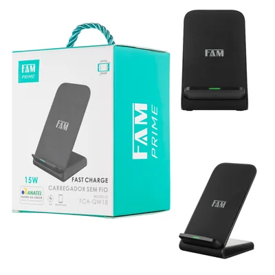 Carregador Sem Fio Fam 15w Fast Charge Suport Vertical Preto