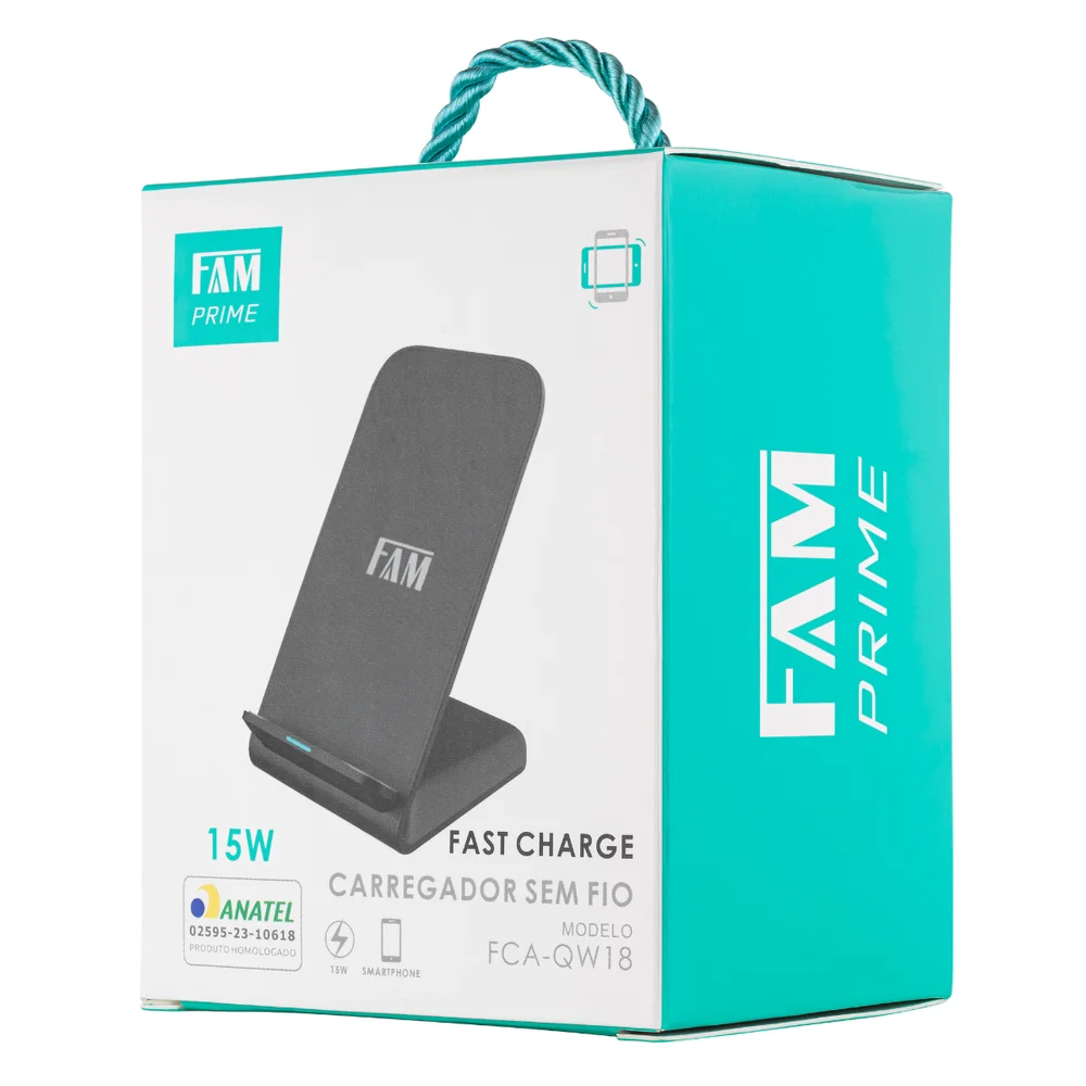 Imagem 3 de 4 do produto Carregador Sem Fio Fam 15w Fast Charge Suport Vertical Preto
