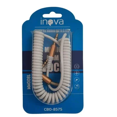 Cabo Auxiliar Inova Audio Stereo P2-p2 3.5mm Espiral 1.8m Branco
