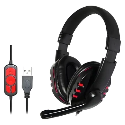 Headset Gamer Byz Preto E Vermelho Com Luz LED