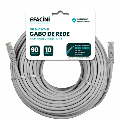 Cabo De Rede Efacini Cat6 Ef-Connect 100% Cobre, Anatel 90 Metros