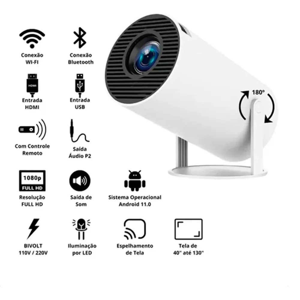 Imagem 3 de 5 do produto Projetor 4k Portátil Wifi Android Smart Tv 40-130" LED