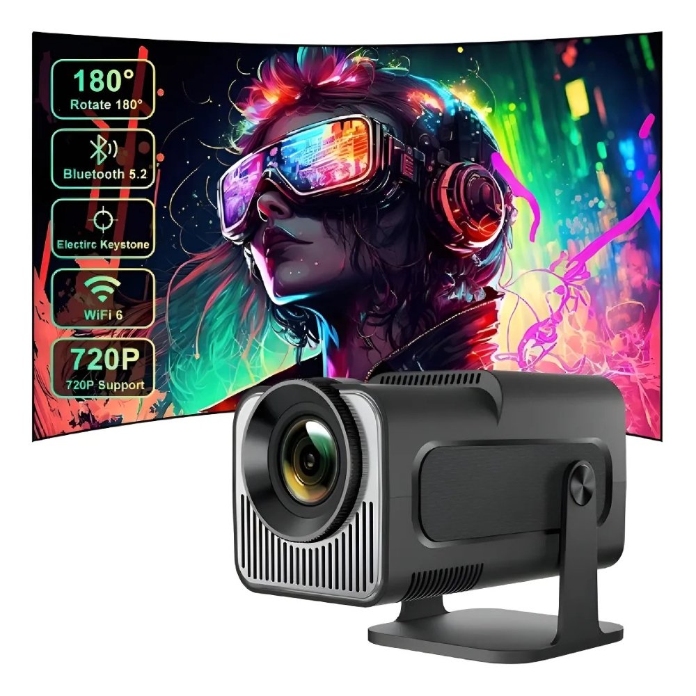 Projetor LED Portátil Android 1080p Tela Grande Preto