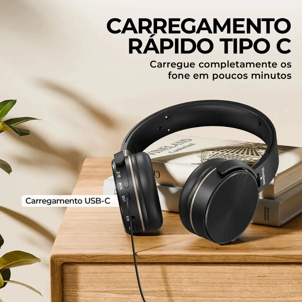 Imagem 4 de 5 do produto Fone De Ouvido Sem Fio Bluetooth Regulável Com Microfone E Redução Ruído - Headset Wireless Onistek On-fn629 - Panami