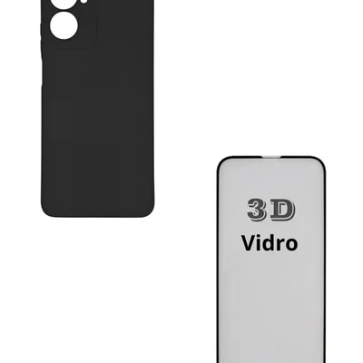 Kit Capinha Silicone Case Preto + Película 3d Vidro Temperado Para Moto G06
