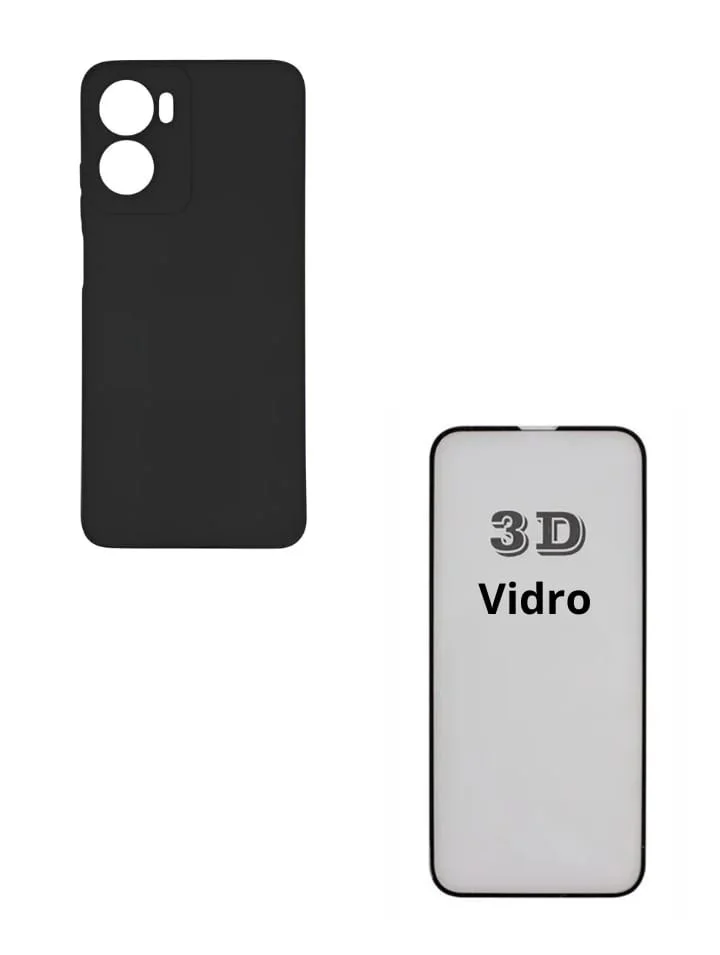 Kit Capinha Silicone Case Preto + Película 3d Vidro Temperado Para Moto G06