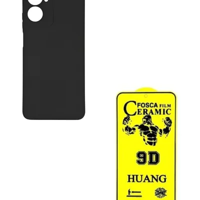 Kit Película De Cerâmica Fosca Moto G06 + Capinha Silicone Aveludada Preta