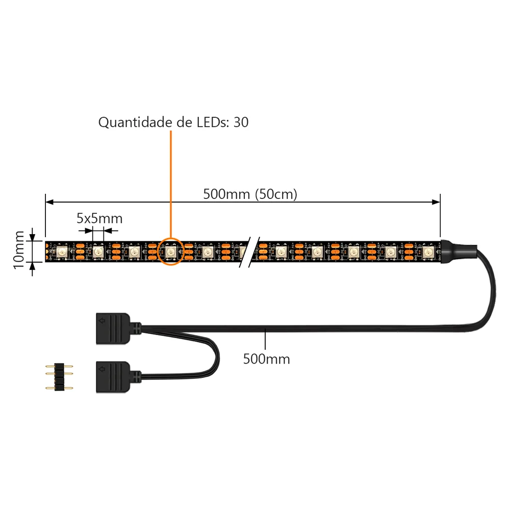 Imagem 5 de 5 do produto Fita de Led ARGB, Para Gabinete, 1m (100cm), 5v 3 Pinos, 60 Leds, Resistente à água IP65, Tamanho ajustável, Fixação Adesiva