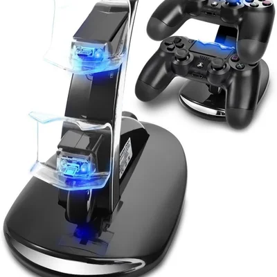 Carregador Para Controle De Ps4, Estação De Carregamento Megadream Playstation 4 Para Sony Ps4 / Ps4 Pro/ps4 Slim Dualshock 4, Suporte Estação De Carregamento Rápido Usb Duplo Com Luz Indicadora LED