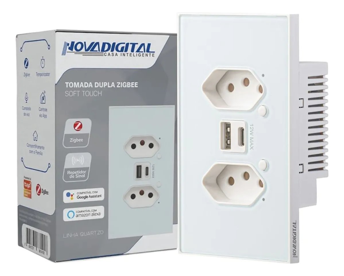 Tomada Inteligente Zigbee Novadigital Dupla Usb 10a Quartzo Branco Qz-s2-w