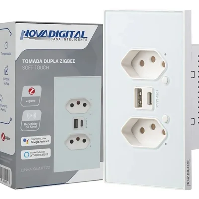 Tomada Inteligente Zigbee Novadigital Dupla Usb 10a Quartzo Branco Qz-s2-w