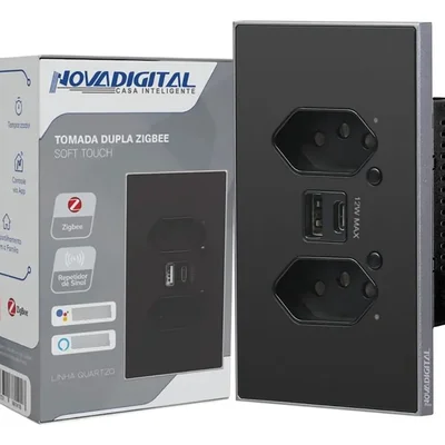 Tomada Inteligente Zigbee Novadigital Dupla Usb 10a Quartzo Preto Qz-s2-b