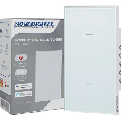 Interruptor Inteligente Zigbee Linha Quartzo Novadigital 10 A 2 Botões Branco Qz-2w
