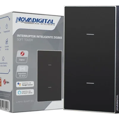Interruptor Inteligente Zigbee Linha Quartzo Novadigital 10 A 2 Botões Preto Qz-2b