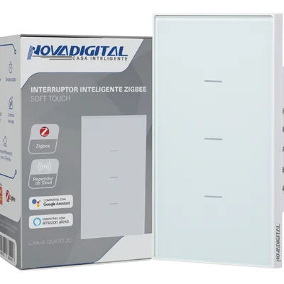Interruptor Inteligente Zigbee Linha Quartzo Novadigital 10 A 3 Botões Branco Qz-3w