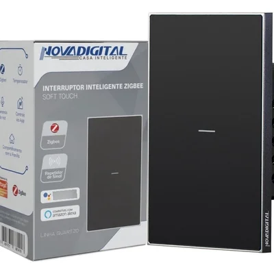 Interruptor Inteligente Zigbee Linha Quartzo Novadigital 10 A 1 Botão Preto Qz-1b