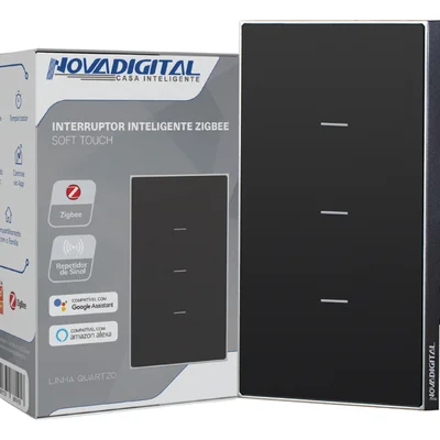 Interruptor Inteligente Zigbee Linha Quartzo Novadigital 10 A 3 Botões Preto Qz-3b