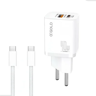Carregador Completo Turbo 40w Duas Entradas Cabo Tipo C A´gold