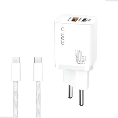 Carregador Turbo 40w Duas Entradas Cabo Tipo C A'gold Ca42-5 - Branco