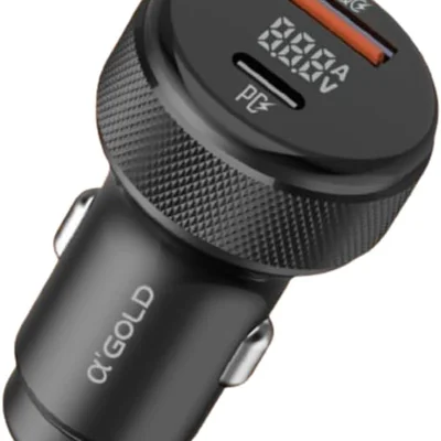Carregador Veicular Turbo Carregamento Ultrarrápido 9.1a Entrada Usb 3.0+tipo C Com LED Pd+qc4.0 A'gold Pro