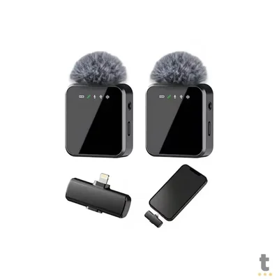 Kit C/ 2 Microfones Sem Fio Lapela Tipo C Agold C/ Longa Duração De Bateria E Abafador De Ruído - Mcf-19