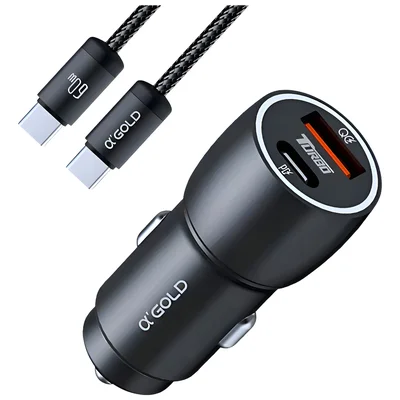 Kit Carregador Veicular Turbo 60w Com Duas Saidas Usb Tipo C A'gold Cj13-3