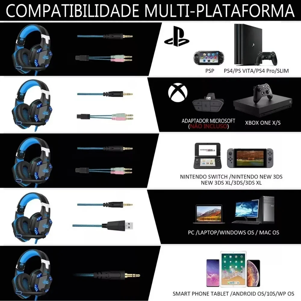 Fone Knup PC, Ps4, Ps5 E XBOX Com LED Gamer Moderno