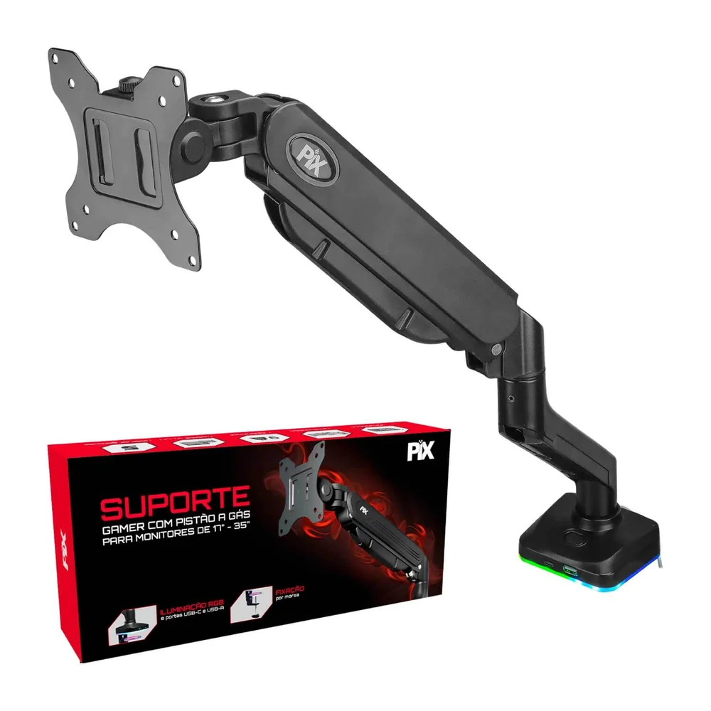 Imagem 5 de 5 do produto Suporte Monitor RGB Gamer Pistão A Gás Articulado 17 A 35