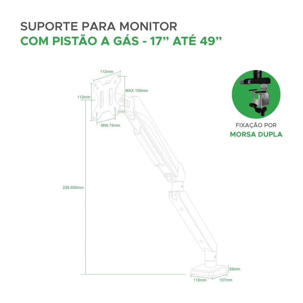 Imagem 2 de 5 do produto Suporte Monitor Pistão A Gás Multiarticulado 17 A 49