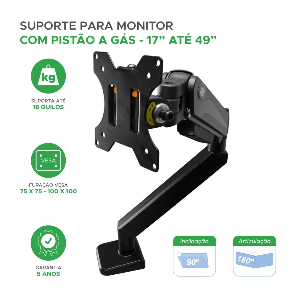 Imagem 4 de 5 do produto Suporte Monitor Pistão A Gás Multiarticulado 17 A 49