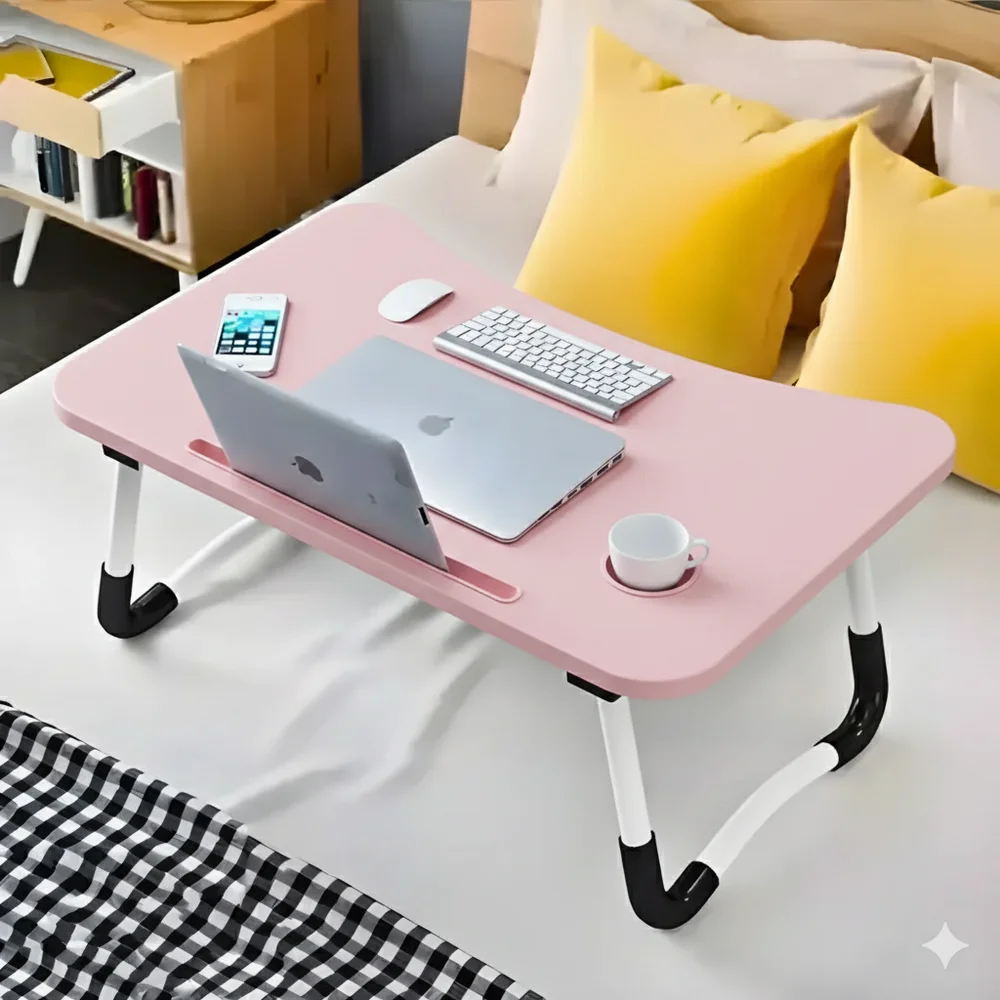 Imagem 3 de 5 do produto Mesa Notebook Rosa Menina Pequena Portátil Resistente Mdf Computador Madeira Dobravel