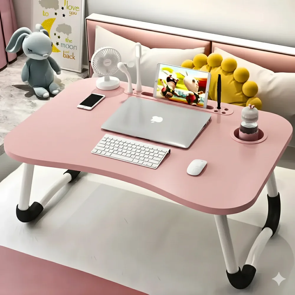 Imagem 4 de 5 do produto Mesa Notebook Rosa Menina Pequena Portátil Resistente Mdf Computador Madeira Dobravel