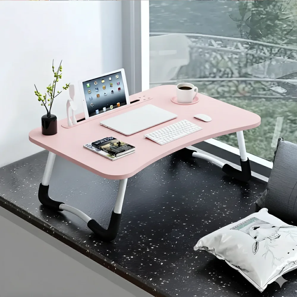 Imagem 5 de 5 do produto Mesa Notebook Rosa Menina Pequena Portátil Resistente Mdf Computador Madeira Dobravel