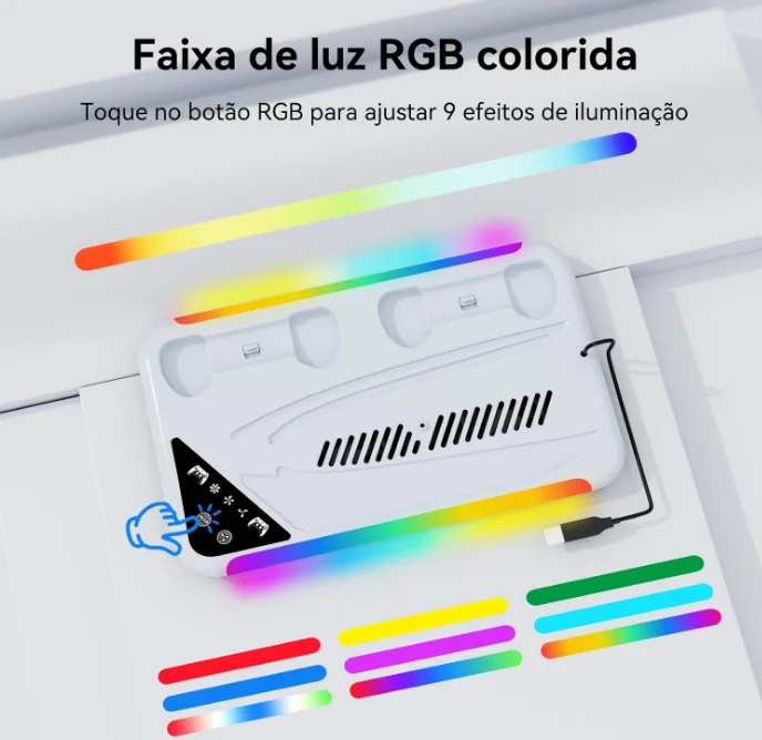 Imagem 2 de 4 do produto Suporte Cooler Resfriamento Ps5 Normal Ps5 Slim Ps5 Pro Carrega 2 Controles
