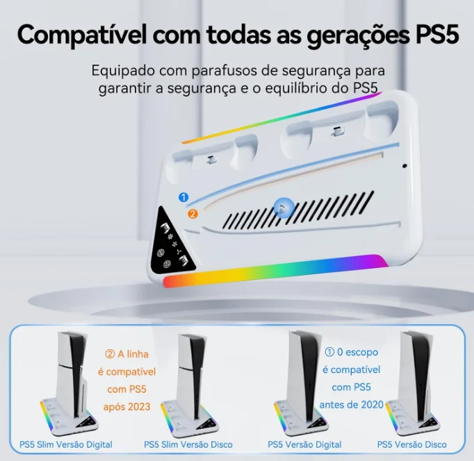 Imagem 4 de 4 do produto Suporte Cooler Resfriamento Ps5 Normal Ps5 Slim Ps5 Pro Carrega 2 Controles