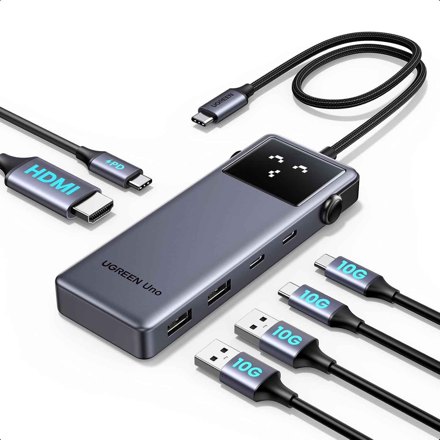 Ugreen Uno Robô 6 Em 1 Hub Usb-c Adaptador Tipo C 3.2 Gen2 10 Gbps Indicador LED HDMI 4k 60hz, Carregamento Pd De 100w,