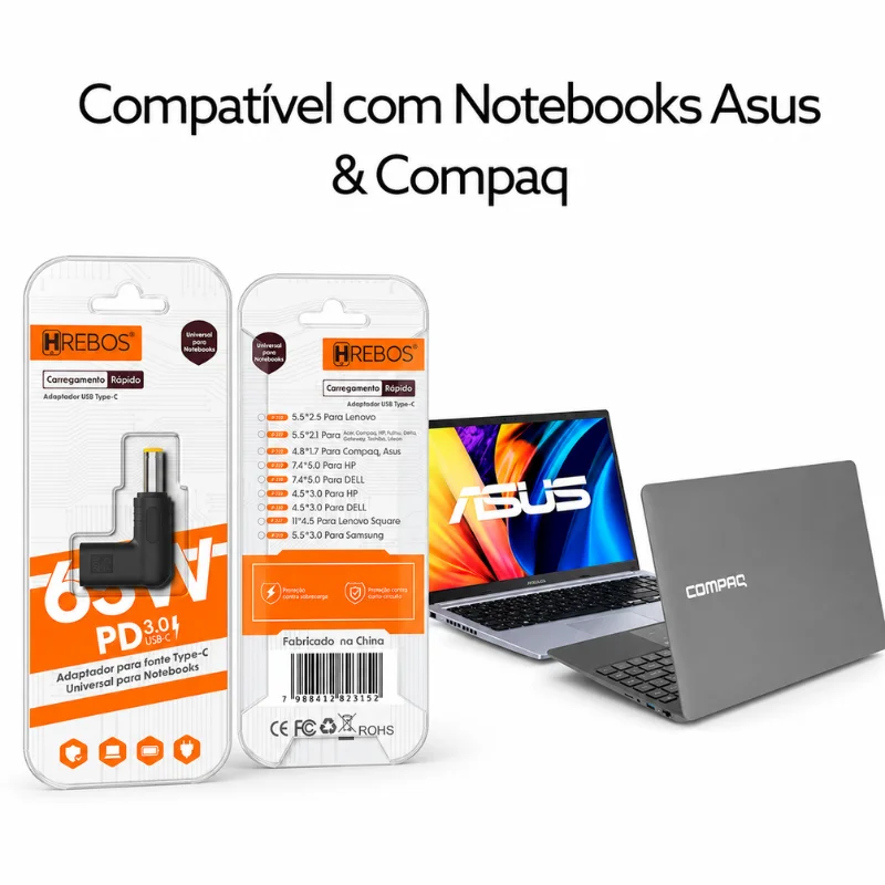 Plug Adaptador Type-c Compatível Com Notebooks Compaq & Asus Modelo-if 222 4.8x1.7 (medida em centímetros)