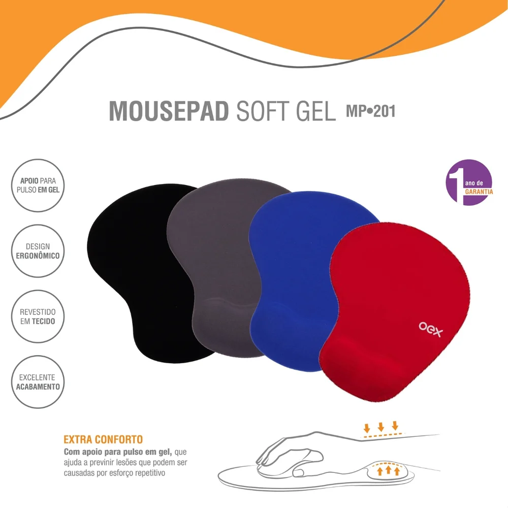 Imagem 2 de 3 do produto Apoio De Pulso Mousepad Soft Gel Mp201 Gamer Ergonômico	 - Vermelho