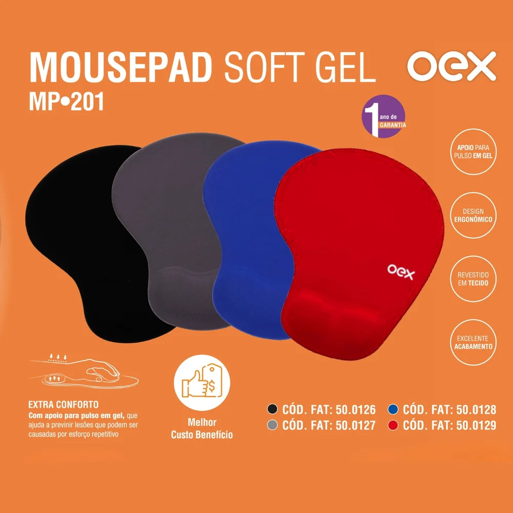 Imagem 3 de 3 do produto Apoio De Pulso Mousepad Soft Gel Mp201 Gamer Ergonômico	 - Vermelho