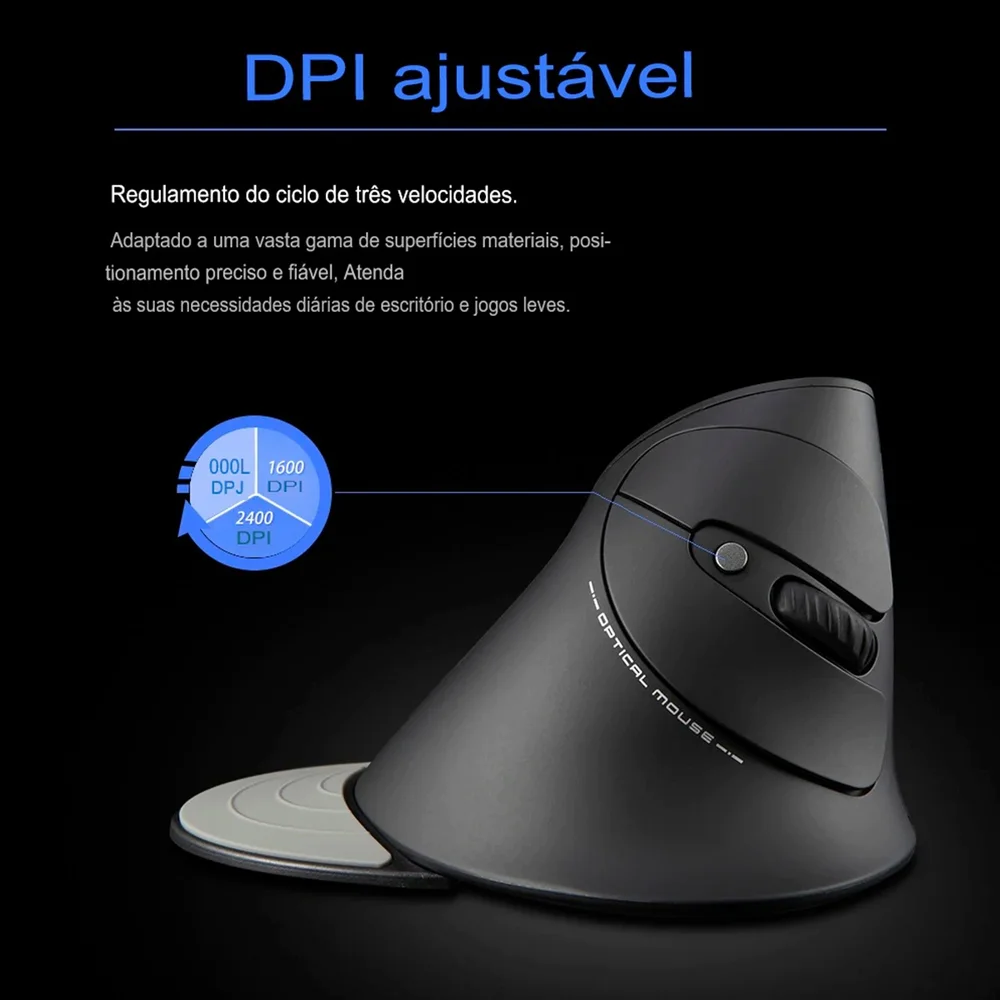 Imagem 5 de 5 do produto Mouse Sem Fio Vertical Ergonômico Wireless 2.4g Com LED Fire Phoenix D-m6 Preto