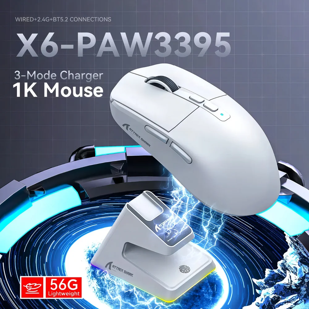 Imagem 2 de 5 do produto Mouse Gamer Sem Fio 2.4ghz Bluetooth Paw3395 Tri-mode 26000 Dpi Branco X6