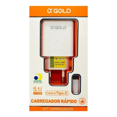 Carregador Tipo C Fonte Com Dois Usb + Cabo 5.1a A'gold Ca32-3