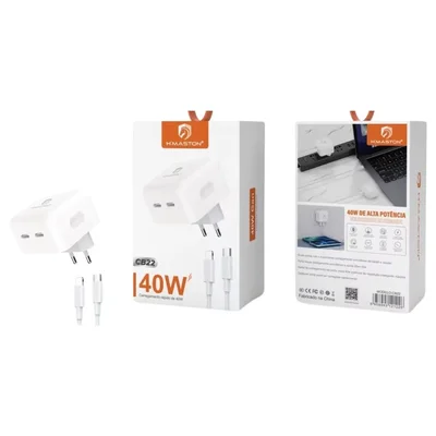 Carregador H'maston Cb22 40w 2 Usb-c C/ Cabos Ios E Type-c