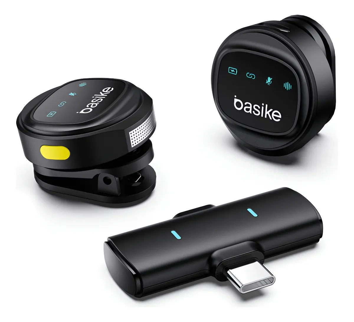 Basike Microfone Lapela Anti Ruido Duplo Magnético Sem Fio Clipe Iphone Samsung Tipo C Profissional Kit Para Podcast Vlog Video Celular Ba-mic0007 Com Redução De Ruído Kit Duplo Para 2 Pessoas
