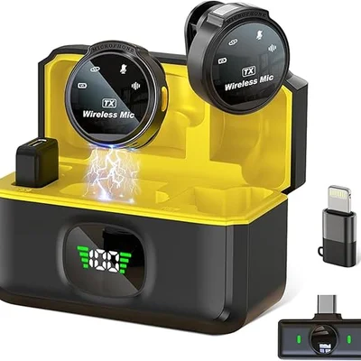 Microfone De Lapela Sem Fio Profissional Com Base De Carregamento, Display LED, Para Iphone/android Dispositivos Com Lightning/usb-c，para Vídeo, Entrevista, Vlog