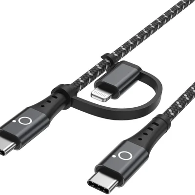 Cabo 2 Em 1 Usb-c Para Usb-c + Lightning Preto H'maston