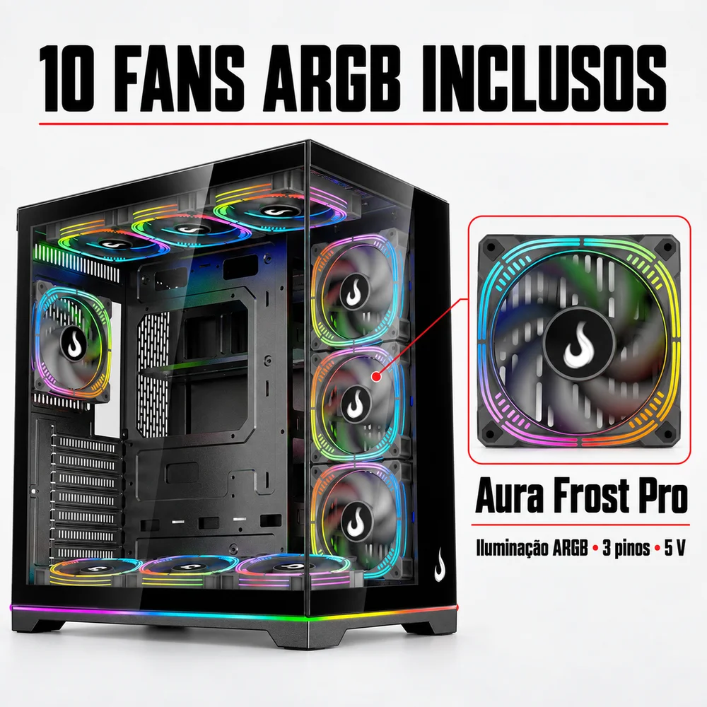Imagem 2 de 5 do produto Gabinete Gamer Rise Mode Standard V2 LED Black ARGB  - Rm-ga-ggsb2l-aRGB