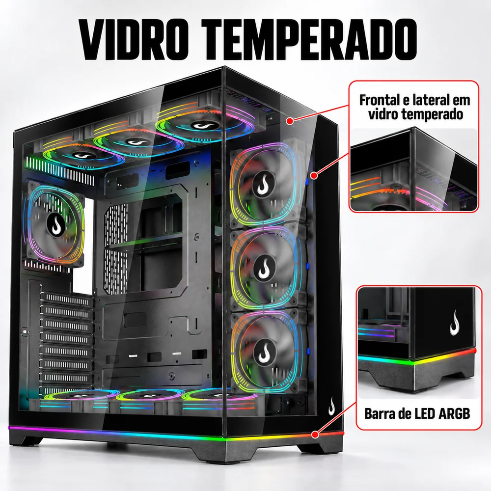 Imagem 3 de 5 do produto Gabinete Gamer Rise Mode Standard V2 LED Black ARGB  - Rm-ga-ggsb2l-aRGB