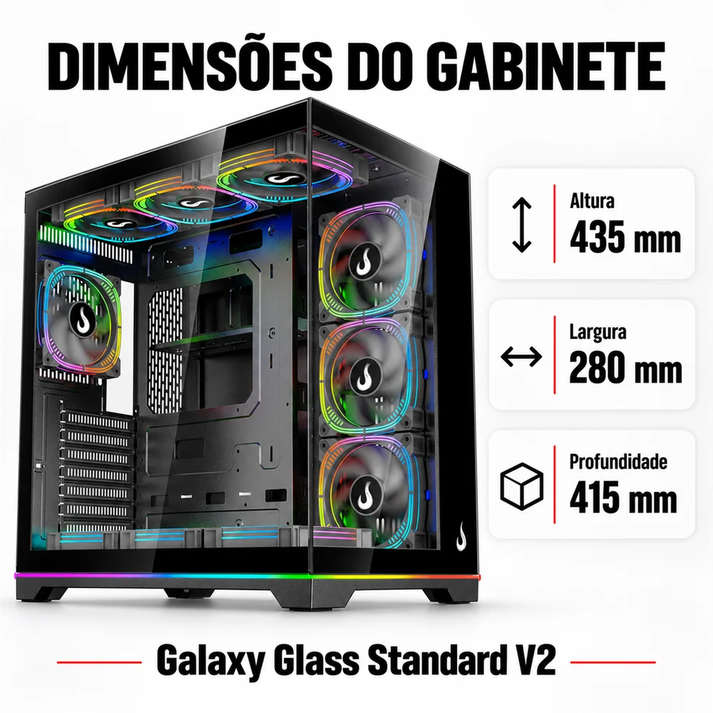 Imagem 4 de 5 do produto Gabinete Gamer Rise Mode Standard V2 LED Black ARGB  - Rm-ga-ggsb2l-aRGB