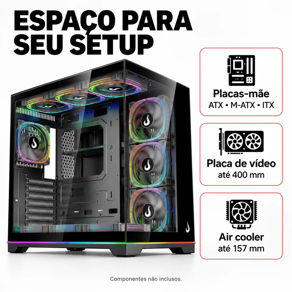Imagem 5 de 5 do produto Gabinete Gamer Rise Mode Standard V2 LED Black ARGB  - Rm-ga-ggsb2l-aRGB